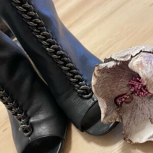 Coach Black Chain-Trim Peep Toe Heels